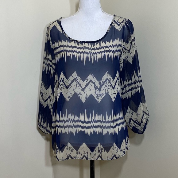 Anthropologie francesca’s || Woman’s sheer blue white blouse size Medium - Picture 1 of 8